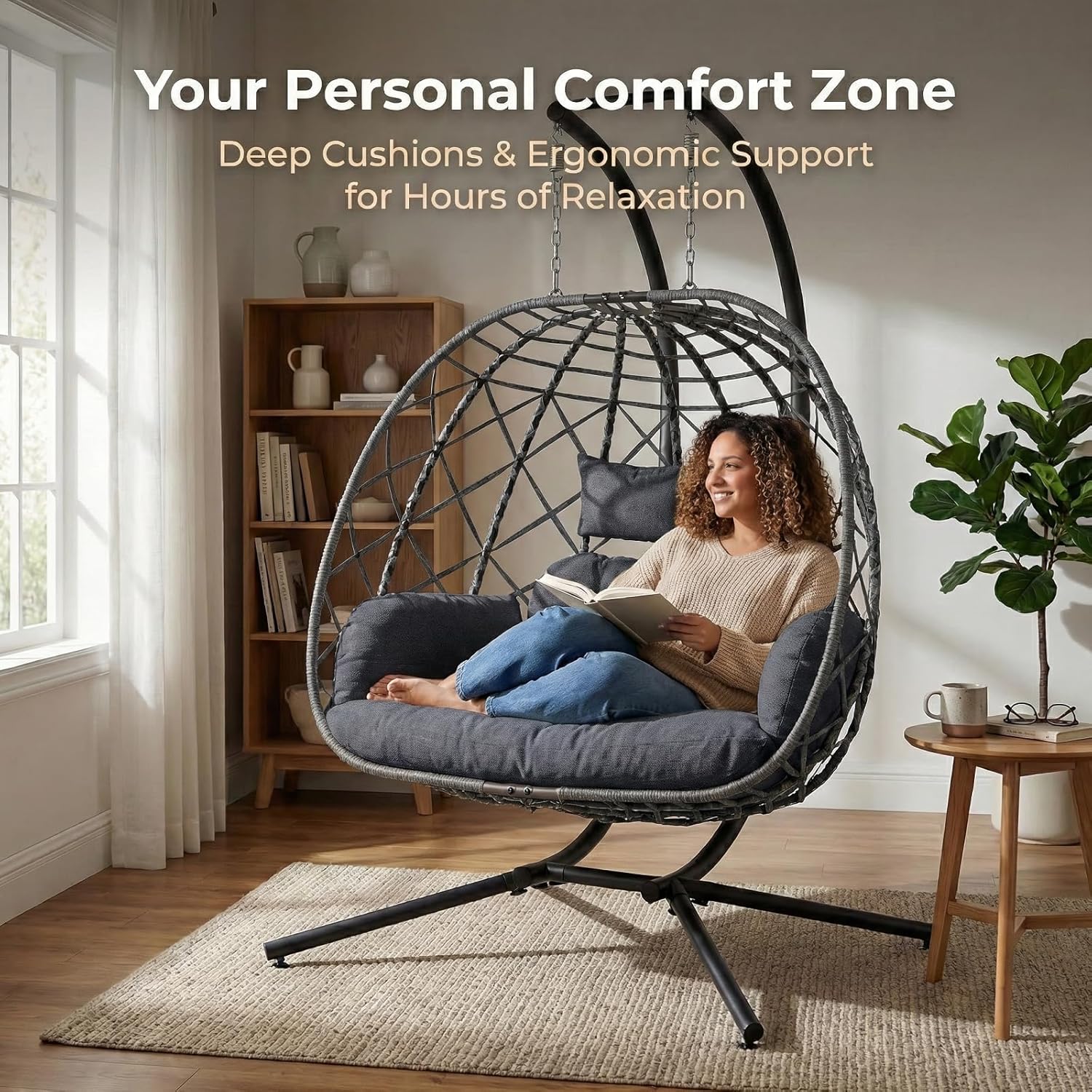 2 Person Egg Swing Chair with  - Outdoor Furniture Grey のレビューと価格