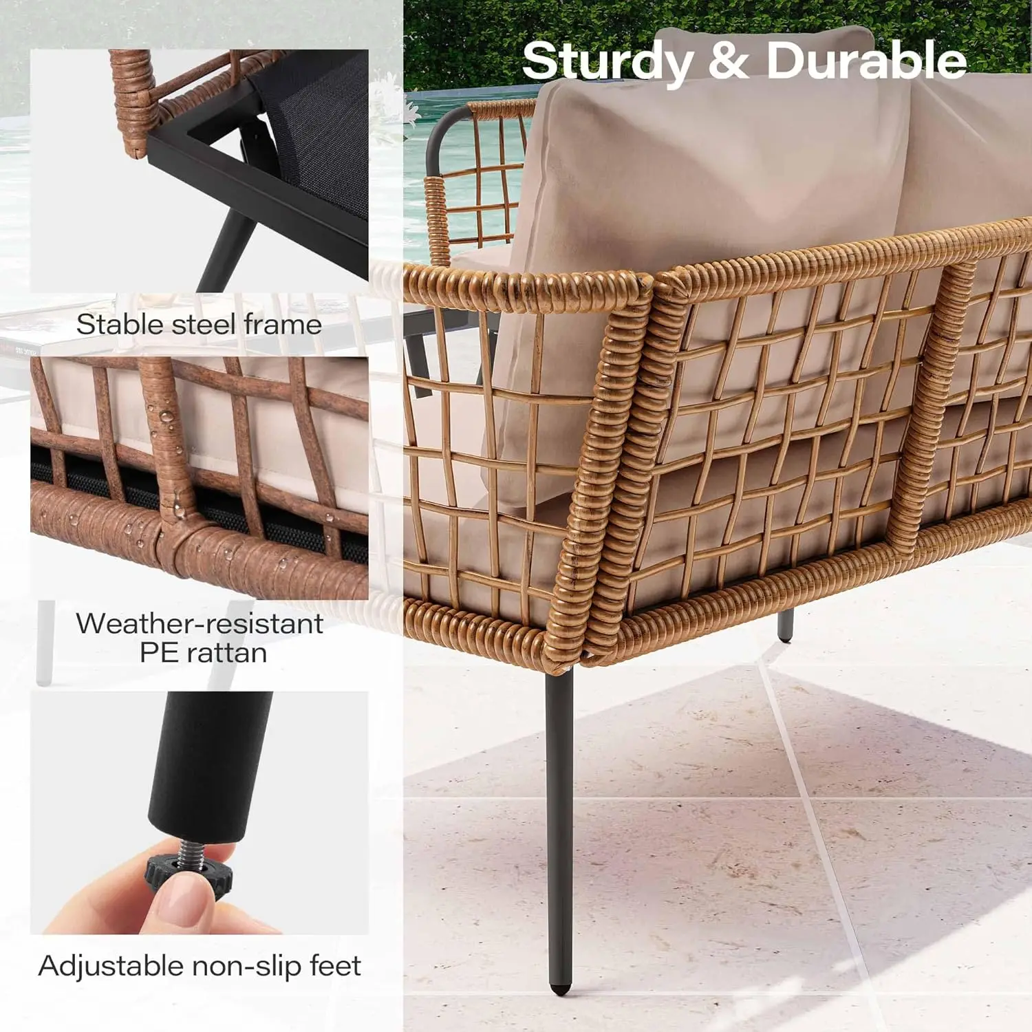 4 Piece Rattan Outdoor Furnitu - Outdoor Furniture Balcony のレビューと価格