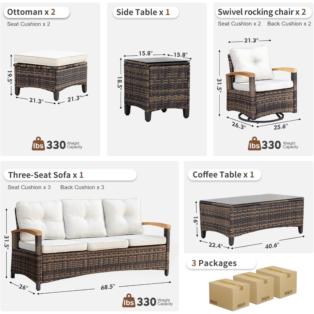7pc PE Wicker Patio Set,Swivel - Outdoor Furniture Metal Chairs のレビューと価格